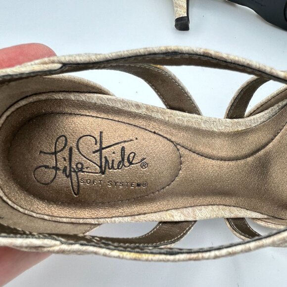 LifeStride Flex Seamless Beige Faux Snakeskin Heels Crisscross Strap 8.5 Pointed - Picture 5 of 9